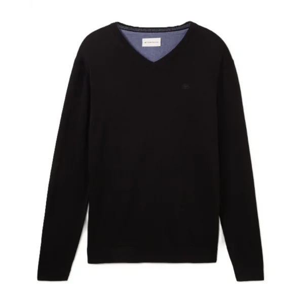 TOM TAILOR - Pull col v - noir